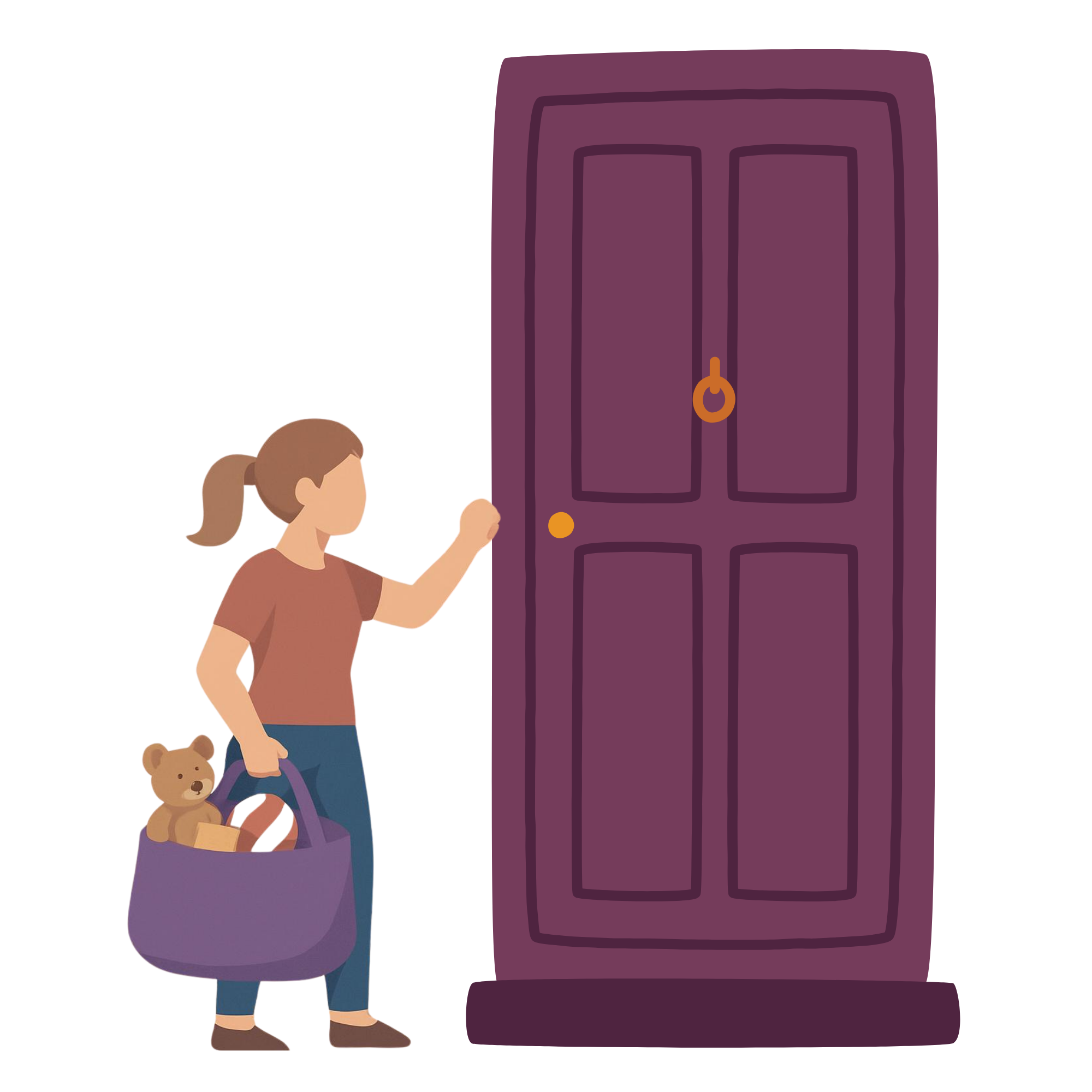 Child knocking on door with basket of toys - Doorstep Speech Therapy